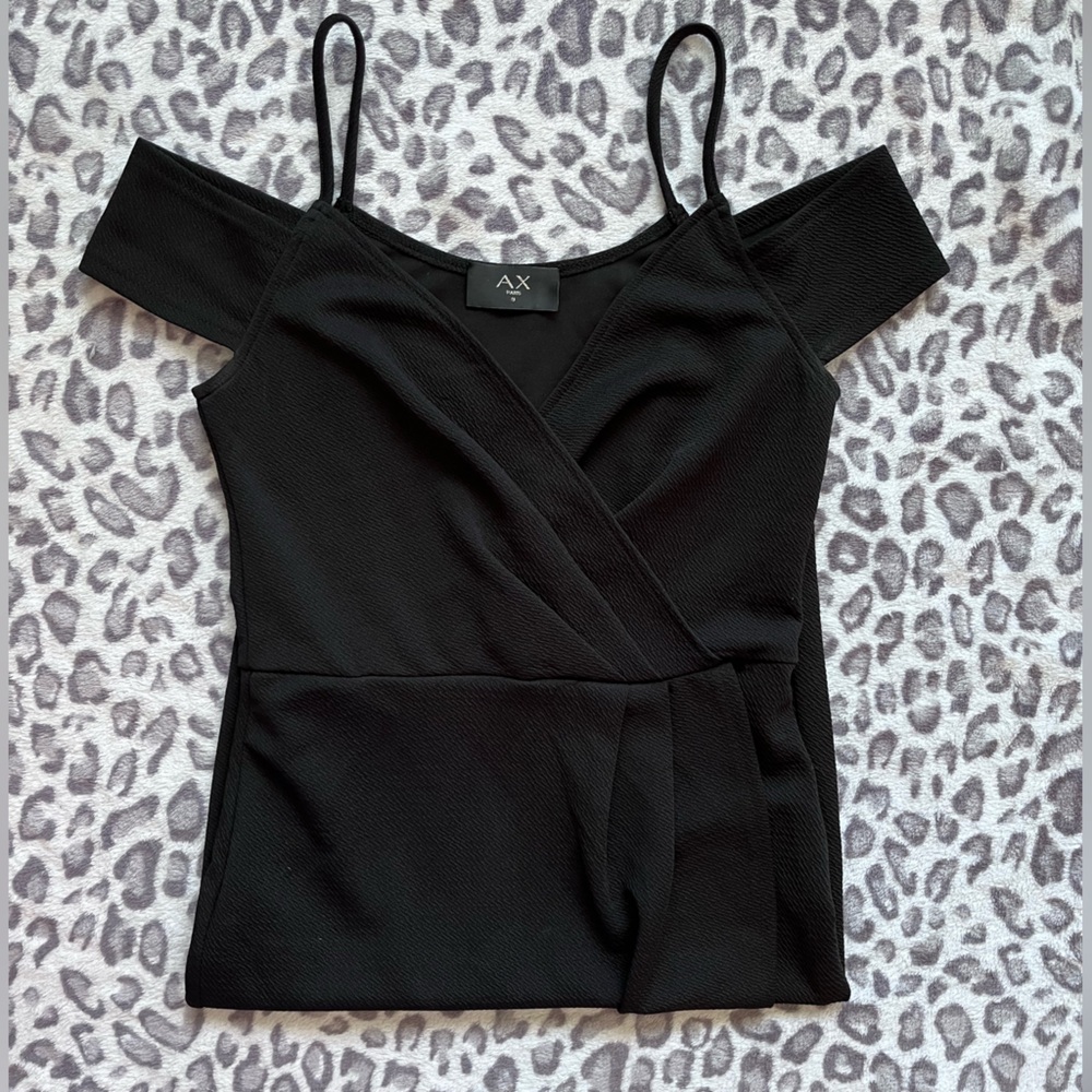 AX Paris Black Bodycon Wrap Around Dress Off Shoulder Sleeves